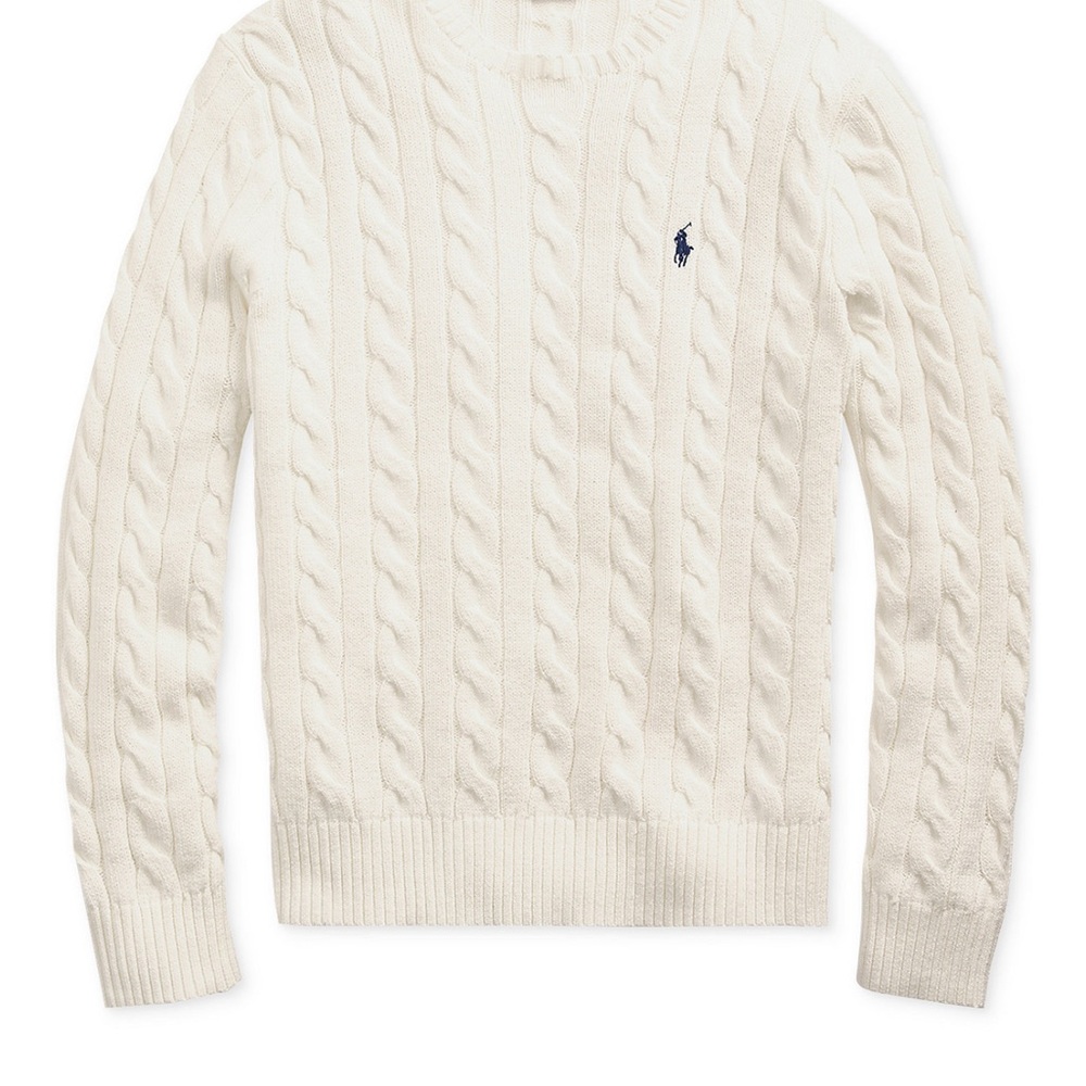 Ralph Lauren Ivory Cable Knit Crewneck Sweater cashmere blend